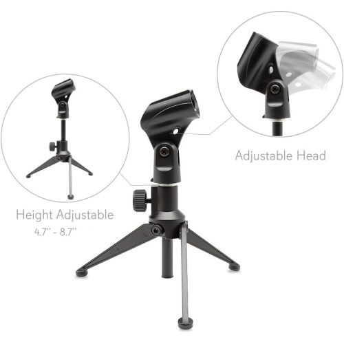  Pyle Desktop Tripod Microphone Stand - Adjustable Height 4.7 to 8.7 Inch High with Heavy Duty Clutch Support Weight 5 Lbs. - Ideal for Recording Podcast or Desktop Application PMKS