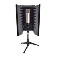 Pyle Sound Isolation Recording Booth Shield - 2 Thick Foldable Studio Microphone Dampening Filter Foam Cube, Audio Acoustic Noise Isolator Platform Pads w/ Wedgie Padding, Tripod B