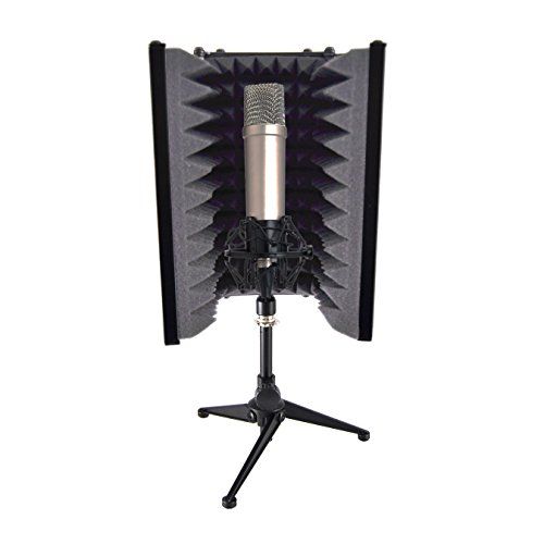  Pyle Sound Isolation Recording Booth Shield - 2 Thick Foldable Studio Microphone Dampening Filter Foam Cube, Audio Acoustic Noise Isolator Platform Pads w/ Wedgie Padding, Tripod B