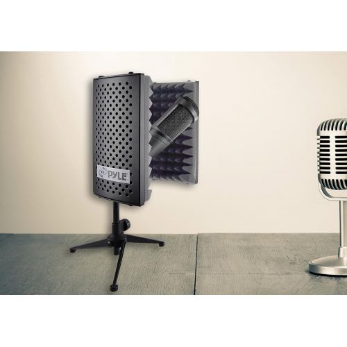  Pyle Sound Isolation Recording Booth Shield - 2 Thick Foldable Studio Microphone Dampening Filter Foam Cube, Audio Acoustic Noise Isolator Platform Pads w/ Wedgie Padding, Tripod B