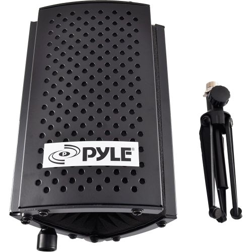  Pyle Sound Isolation Recording Booth Shield - 2 Thick Foldable Studio Microphone Dampening Filter Foam Cube, Audio Acoustic Noise Isolator Platform Pads w/ Wedgie Padding, Tripod B