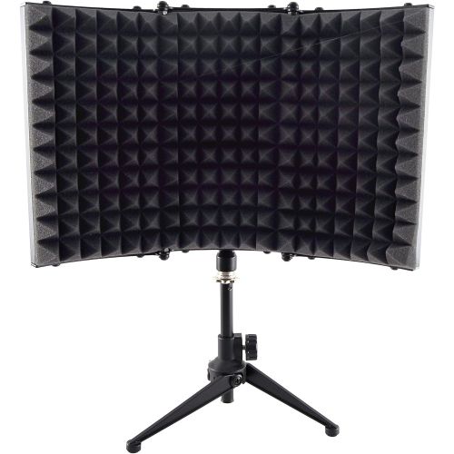  Pyle Sound Isolation Recording Booth Shield - 2 Thick Foldable Studio Microphone Dampening Filter Foam Cube, Audio Acoustic Noise Isolator Platform Pads w/ Wedgie Padding, Tripod B