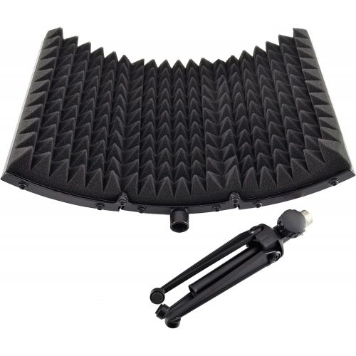  Pyle Sound Isolation Recording Booth Shield - 2 Thick Foldable Studio Microphone Dampening Filter Foam Cube, Audio Acoustic Noise Isolator Platform Pads w/ Wedgie Padding, Tripod B