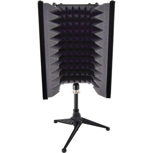  Pyle Sound Isolation Recording Booth Shield - 2 Thick Foldable Studio Microphone Dampening Filter Foam Cube, Audio Acoustic Noise Isolator Platform Pads w/ Wedgie Padding, Tripod B