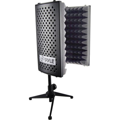  Pyle Sound Isolation Recording Booth Shield - 2 Thick Foldable Studio Microphone Dampening Filter Foam Cube, Audio Acoustic Noise Isolator Platform Pads w/ Wedgie Padding, Tripod B