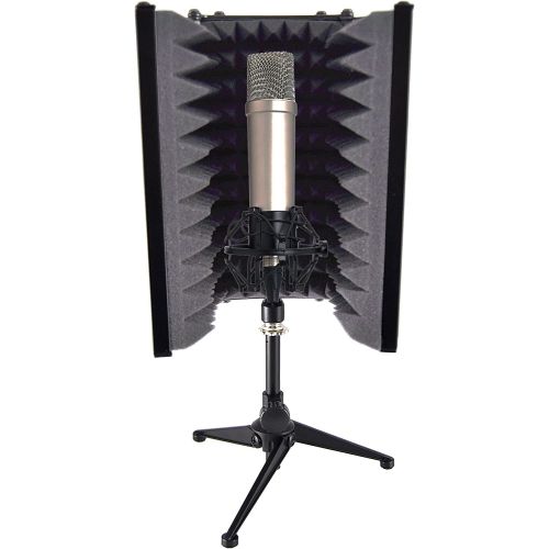  Pyle Sound Isolation Recording Booth Shield - 2 Thick Foldable Studio Microphone Dampening Filter Foam Cube, Audio Acoustic Noise Isolator Platform Pads w/ Wedgie Padding, Tripod B