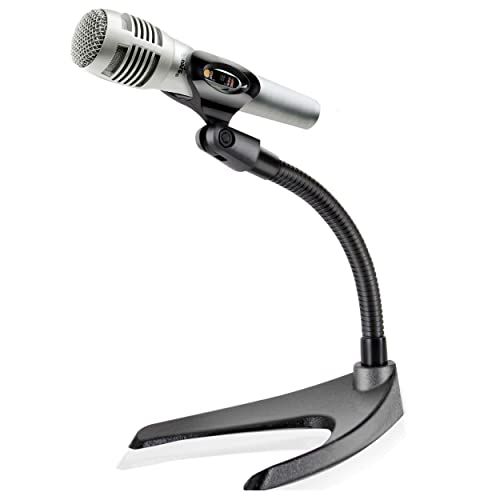  Pyle Desktop Microphone Stand - Universal Tabletop Mic Holder w/ Flexible 8.2 Inch Gooseneck Mount and Solid U Shape Base - Perfect for Table Desk or Counter - PMKS8