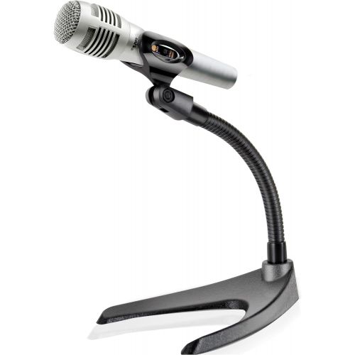  Pyle Desktop Microphone Stand - Universal Tabletop Mic Holder w/ Flexible 8.2 Inch Gooseneck Mount and Solid U Shape Base - Perfect for Table Desk or Counter - PMKS8