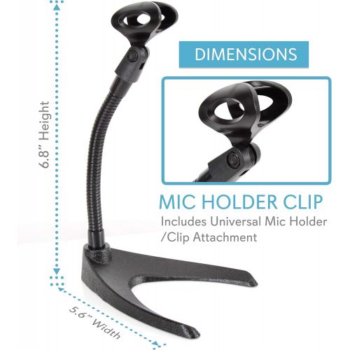  Pyle Desktop Microphone Stand - Universal Tabletop Mic Holder w/ Flexible 8.2 Inch Gooseneck Mount and Solid U Shape Base - Perfect for Table Desk or Counter - PMKS8