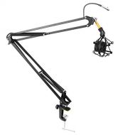 Pyle Suspension Microphone Boom Stand Pro - Desktop Scissor Mic Stand Spring Arm w/ Shock Mount, Adjustable and Extendable Arm, Angle and Tilt Positioning, Universal Table Clamp Mo