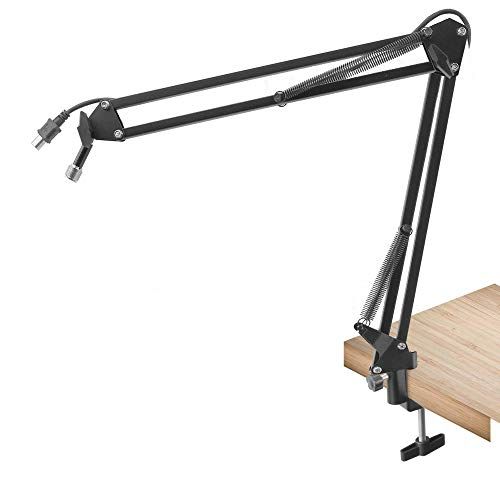  PYLE-PRO Suspension Boom Adjustable Compact USB Microphone Arm Stand, Durable Steel for Radio Broadcasting, Voice-Over Sound Studio, Stages, and TV Stations-Pyle PMKSHUSB04.5, Blac