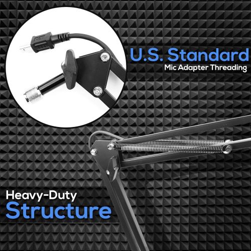  PYLE-PRO Suspension Boom Adjustable Compact USB Microphone Arm Stand, Durable Steel for Radio Broadcasting, Voice-Over Sound Studio, Stages, and TV Stations-Pyle PMKSHUSB04.5, Blac