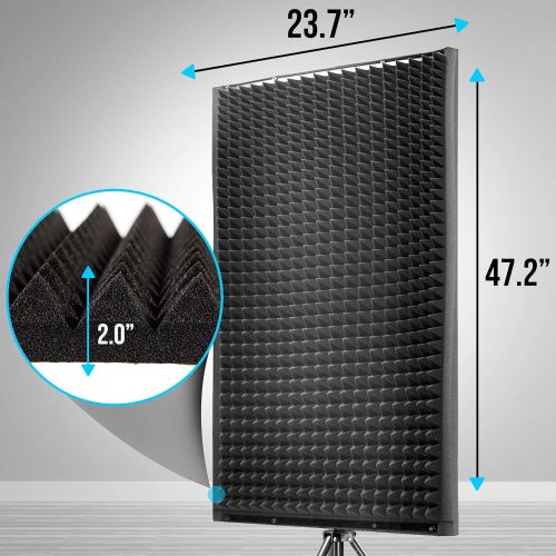  Pyle PSiP24 Acoustic Isolation Absorber Shield Sound Wall Panel Studio Foam and Dampening Wedge with Height Adjustable Stand