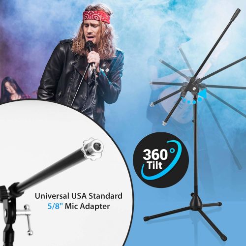  Pyle Heavy Duty Microphone Stand - Height Adjustable from 51.2 to 78.75 Inch High w/ Extendable Telescoping Boom Arm 29.5 and Stable Tripod Base - Clutch in T-Bar Adjustment Point