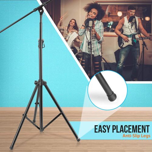  Pyle Heavy Duty Microphone Stand - Height Adjustable from 51.2 to 78.75 Inch High w/ Extendable Telescoping Boom Arm 29.5 and Stable Tripod Base - Clutch in T-Bar Adjustment Point