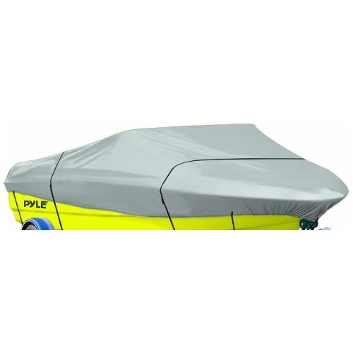  Pyle Protective Storage Boat Cover - Waterproof, Mildew and Weather Resistant with UV Sun Damage Protection Marine Grade Canvas for 17-19L Beam Width to 120V-Hull Runabouts and Out