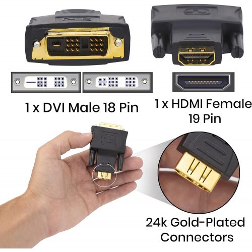  Pyle HDMI to DVI Adapter - DVI Male 18 Pin to HDMI Female 19 Pin w/ 24K Gold-Plated Connectors, PVC Jacket, Hook Up Blu-ray Player, TV Box, Game Console to TV, Monitor, HDTV and Project