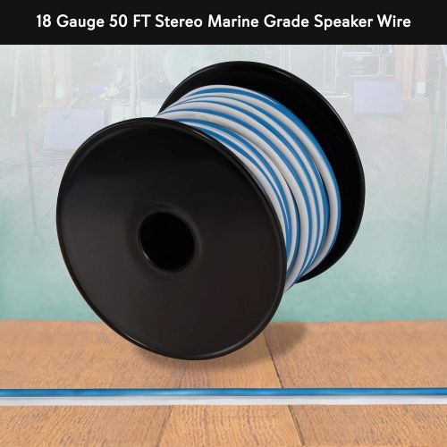  Pyle 50ft 18 Gauge Speaker Wire - Waterproof Marine Grade Cable in Spool for Connecting Audio Stereo to Amplifier, Surround Sound System, TV Home Theater and Car Stereo - PLMRSW50