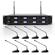 8 Channel Conference Microphone System - UHF Desktop, Table Meeting Wireless Microphones & Receiver w/ 8 Gooseneck Mics, Rack Mountable & LED Audio Signal Indicator Lights - Pyle P