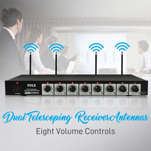  8 Channel Conference Microphone System - UHF Desktop, Table Meeting Wireless Microphones & Receiver w/ 8 Gooseneck Mics, Rack Mountable & LED Audio Signal Indicator Lights - Pyle P