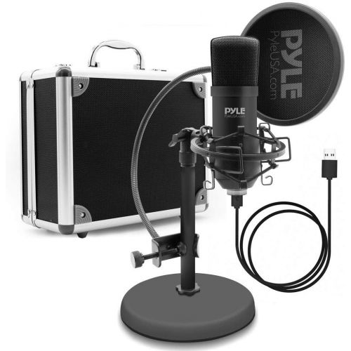  Pyle USB Microphone Podcast Recording Kit - Audio Cardioid Condenser Mic w/ Desktop Stand and Pop Filter - For Gaming PS4, Streaming, Podcasting, Studio, Youtube, Works w/ Windows Mac P