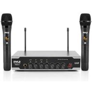 Pyle Portable Uhf Wireless Microphone System - Battery Operated Dual Bluetooth Cordless Microphone Set, Includes 2 Handheld Transmitter mic, Receiver Base, Aux, RCA, For PA Karaoke DJ P