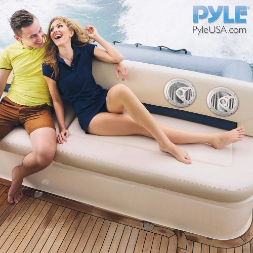  Pyle 6.5” Dual Marine Speakers - 2 Way Waterproof and Weather Resistant Outdoor Audio Stereo Sound System with 150 Watt Power, Polypropylene Cone and Cloth Surround - 1 Pair - PLMR