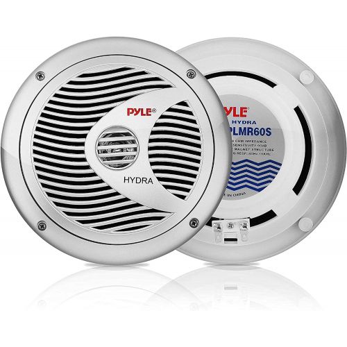  Pyle 6.5” Dual Marine Speakers - 2 Way Waterproof and Weather Resistant Outdoor Audio Stereo Sound System with 150 Watt Power, Polypropylene Cone and Cloth Surround - 1 Pair - PLMR