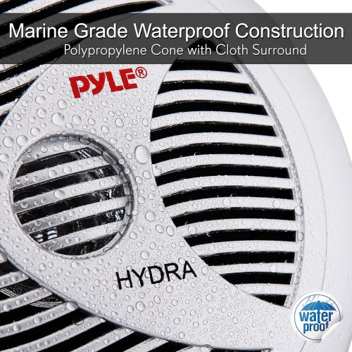  Pyle 6.5” Dual Marine Speakers - 2 Way Waterproof and Weather Resistant Outdoor Audio Stereo Sound System with 150 Watt Power, Polypropylene Cone and Cloth Surround - 1 Pair - PLMR