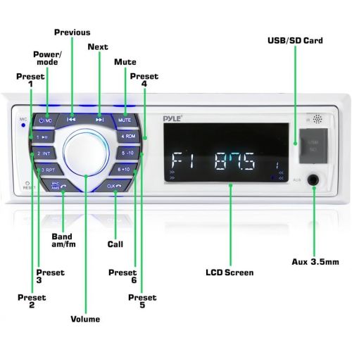  Pyle Bluetooth Marine Receiver Stereo - 12v Single DIN Style Boat In dash Radio Receiver System with Digital LCD, RCA, MP3, USB, SD, AM FM Radio - Remote Control, Wiring Harness -