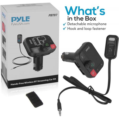  Pyle Cigarette Lighter Bluetooth FM Transmitter - Universal Wireless Car Bluetooth Adapter, Music Audio Stereo Radio Receiver w/Mic, Handsfree Calling, Siri/Google Asst, USB, Micro SD S