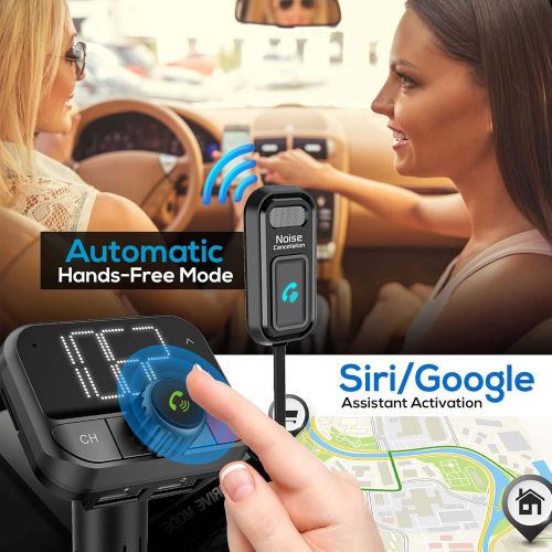  Pyle Cigarette Lighter Bluetooth FM Transmitter - Universal Wireless Car Bluetooth Adapter, Music Audio Stereo Radio Receiver w/Mic, Handsfree Calling, Siri/Google Asst, USB, Micro SD S