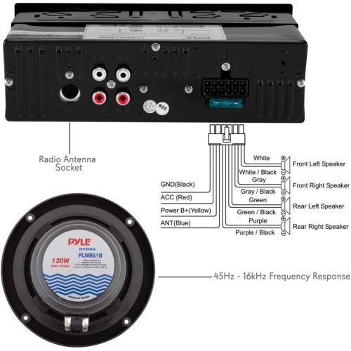  Pyle Marine Head Unit Receiver Speaker Kit - In-Dash LCD Digital Stereo Built-in Bluetooth & Microphone w/ AM FM Radio System 6.5’’ Waterproof Speakers (4) MP3/SD Readers & Remote Contr