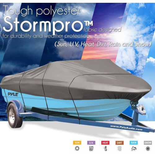  Pyle Universal Boat Adjustable Storage Cover - 16-18.5L to 98” Fishing Boats Protection Custom Heavy Duty Waterproof Mildew Weather Resistant Polyester Fabric Air Vents, Elastic Cord, B