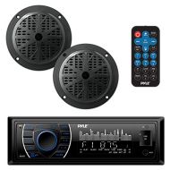 Pyle Marine Headunit Receiver Speaker Kit - In-Dash LCD Digital Stereo Built-in Bluetooth & Microphone w/ AM FM Radio System 5.25’’ Waterproof Speakers (2) MP3/SD Readers & Remote