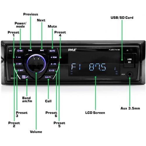  Pyle Marine Headunit Receiver Speaker Kit - In-Dash LCD Digital Stereo Built-in Bluetooth & Microphone w/ AM FM Radio System 5.25’’ Waterproof Speakers (2) MP3/SD Readers & Remote