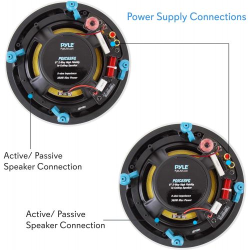  Pyle 8” Ceiling Wall Hi-Fi Speakers - 2-Way Full Range Speaker (Pair) Built-in Electronic Crossover Network Flush Mount Design w/ 55Hz - 22kHz Frequency Response 360 Watts & Magnetic Gr