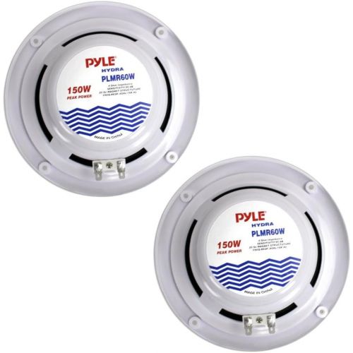  6.5 Inch Dual Marine Speakers - 2 Way Waterproof and Weather Resistant Outdoor Audio Stereo Sound System with 150 Watt Power, Polypropylene Cone and Cloth Surround - 1 Pair - PLMR6