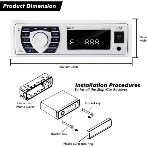  Pyle Marine Radio Receiver Speaker Set 12v Single Din Style Bluetooth Compatible Waterproof Digital Boat In Dash Console System with Mic 4 Speakers, Remote Control, Wiring Harness PLMRK