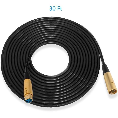  Pyle Pro 30FT Audio Microphone Cord Portable Professional XLR male to Female Mic/Speaker Cable Wire with Copper Clad Aluminum construction and Gold Connector Type, USB, 30 Feet (PP