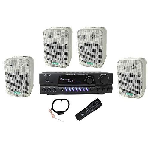  4 Pyle 5.25 Outdoor Speakers + PT260A 200W Stereo Home Theater Receiver