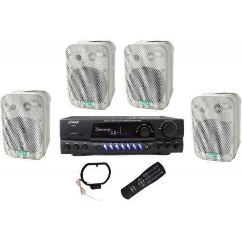  4 Pyle 5.25 Outdoor Speakers + PT260A 200W Stereo Home Theater Receiver