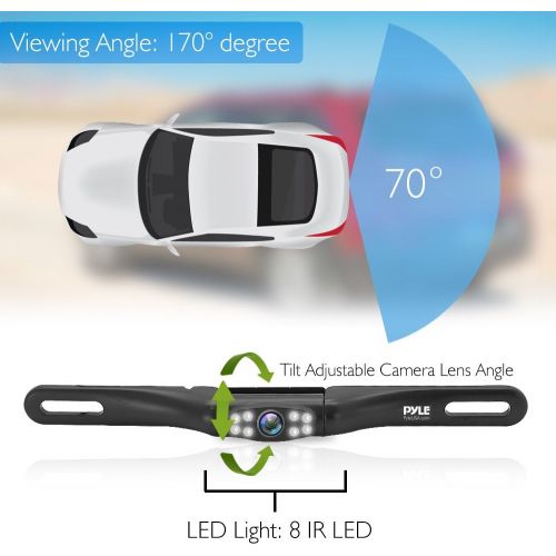  Pyle License Plate Rear View Camera - Built-in Distance Scale Lines Backup Parking/Reverse Assist Marine Grade Waterproof IP-67 Adjustable Slim Bar Cam Night Vision w/ 420 TVL Resolutio