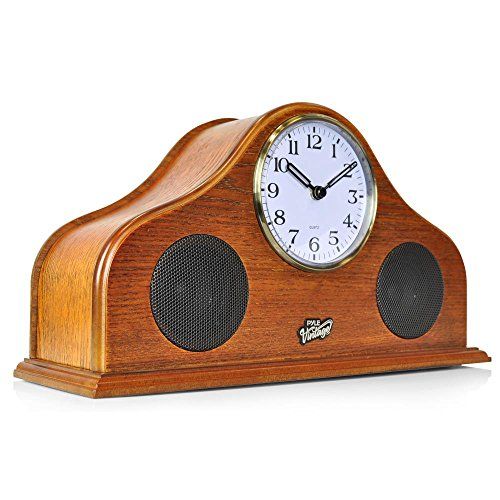  Pyle 2-in-1 Vintage Style Clock - Retro Bluetooth Speaker, Tabletop Clock, Handcrafted Birchwood, Quartz Clock, USB Charging, Full Bass Sound System, Built-in Speakers, 25 Watt, Br