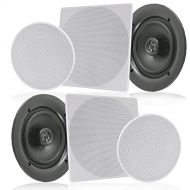 Pyle Pair 6.5” Flush Mount In-wall In-ceiling 2-Way Speaker System Spring Loaded Quick Connections Changeable Round/Square Grill Stereo Sound Polypropylene Cone Polymer Tweeter 200