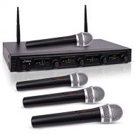 Pyle 4 Channel Wireless Microphone System-Portable UHF Audio Set with XLR Jack-4 Handheld Dynamic Mic, Receiver, Dual Antenna, Power Cable Adapter-for Karaoke, PA, DJ Party Pro PDW