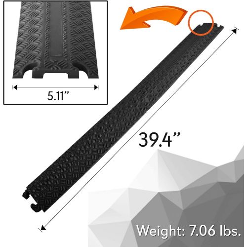  Pyle Durable Cable Protection Ramp Cover - Supports 11000lbs Single Channel Heavy Duty Hose and Cord Track Floor Protection, 39.4” x 5.11” x 0.78” Cable Concealer for Indoor Outdoor Use