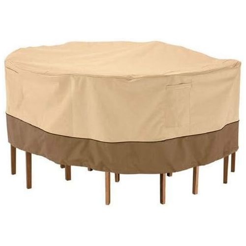 Pyle Patio Table Chair Cover - Armor Shield Lawn Veranda Porch Deck Ottoman Wicker Furniture Cover with Air Vent - Fits Round Table and 6 Standard Seat 70 Dia. x 23 H - PVCTBLCH46