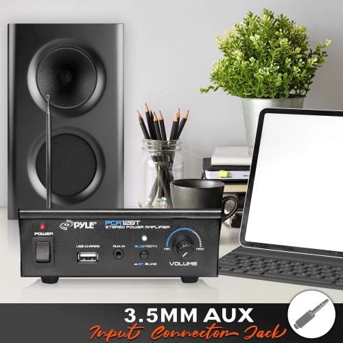  Mini Blue Series Bluetooth Stereo Power Amplifier, Wireless Audio Streaming Amp with USB Charging & Audio AUX Input (2 x 25 Watt) - Pyle PCA12BT.5_0