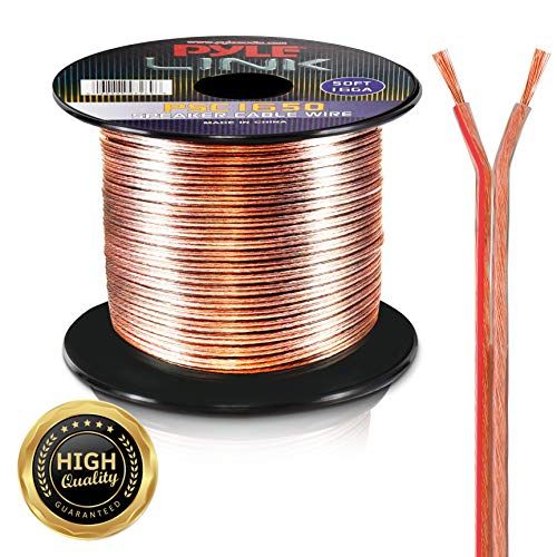  Pyle PSC1650 50ft 16 Gauge Speaker Wire - Copper Cable In Spool for connecting Audio Stereo to Amplifier, Surround Sound System, TV Home Theater and Car Stereo, 50 Feet